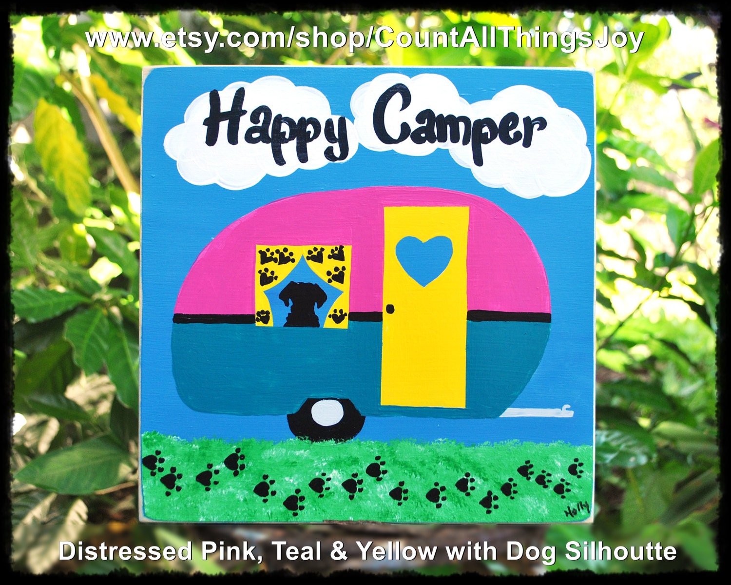 HAPPY CAMPER sign handpainted decorative wood sign with