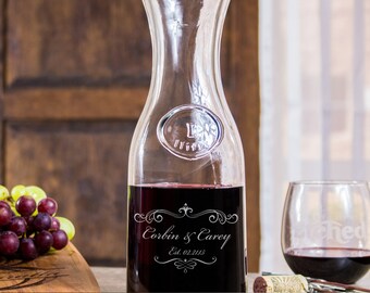 Bridal Shower Gift, Personalized Wine Decanter, 40th Anniversary Gift, Wine Carafe, Laser Etched Art, Glass Decanter, Engagement Gift