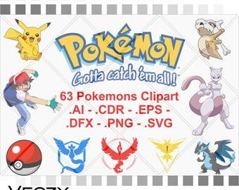 Pokemon svg, Pack of 63 vectors, pokemon svg files, svg bundle, Pokemon Go, Pokemon Vector, svg files, svg files for cricut.