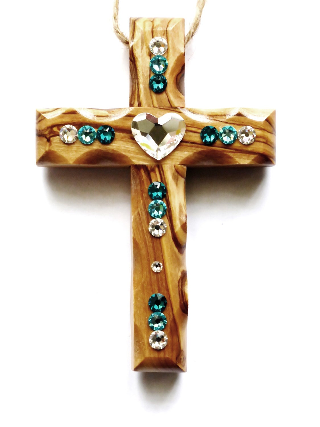 Custom Key Chains Olive Wood Cross Key Chains Blue