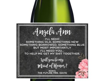 Will you be my Bridesmaid Mini Champagne Bottle Invitation, Will you be my Maid of Honor, Mini bottle label, mini sticker, MOH invite