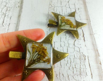Hair accessories Flower hair clip Hair pin Hair barrette Gold star jewelry Hair flower Womens gift For wife Hair jewelry Silver hair clip