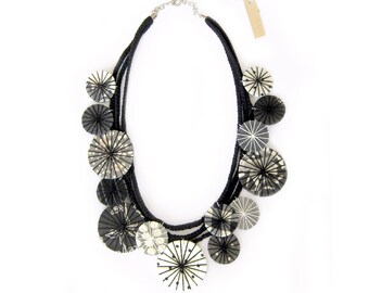 Statement Fabric Necklace Black White Necklace Textile Necklace Statement Jewelry Fabric Jewelry Unique Gift for Her