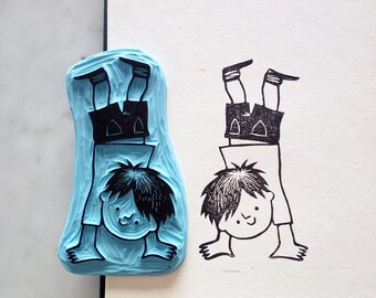kid stamp // kid rubber stamp // hand carved