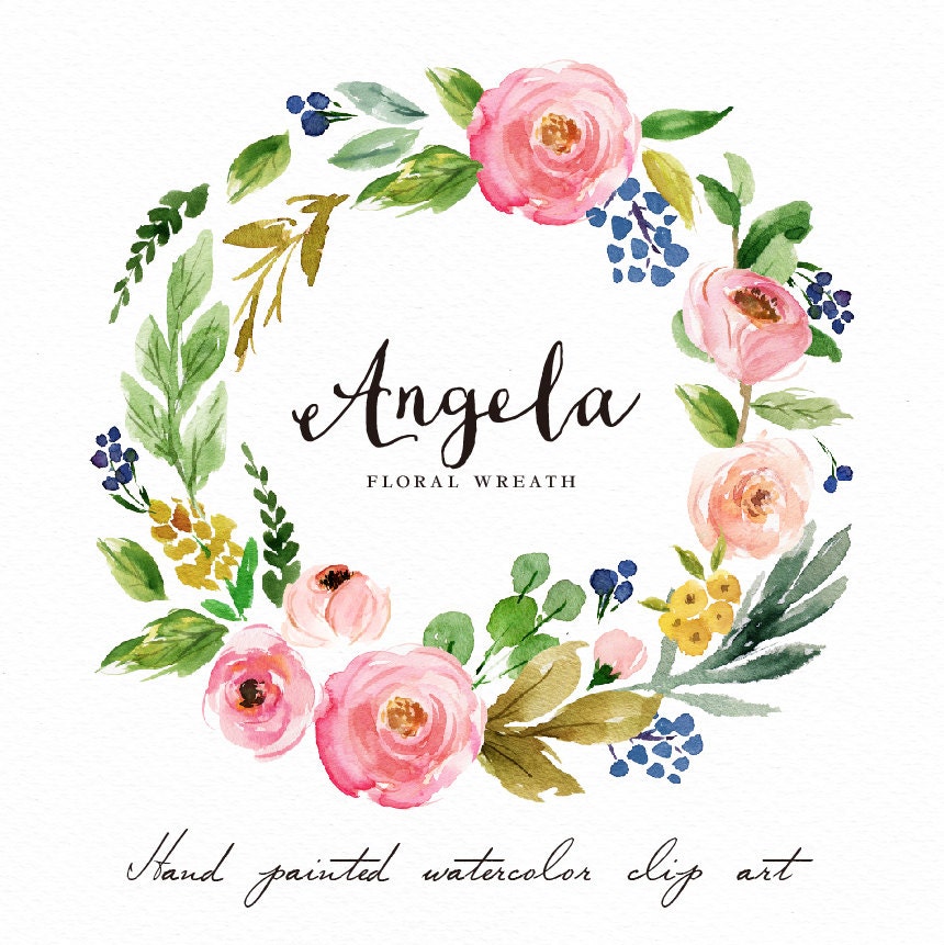 Watercolor Flower Wreath Clipart Angelahand Paintedwedding