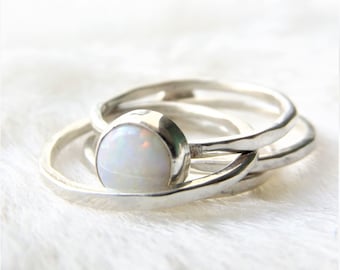 Opal ring- Silver stacking rings - Opal stacking ring- Sterling silver opal stackable - Stackable ring- October birthstone- Opal- Gift