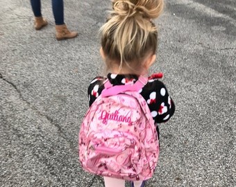 Monogrammed Toddler Baby Backpack - Mini Satin Microfiber Pink Ballet Dance Napsack - Personalized with Embroidered Name or Initials