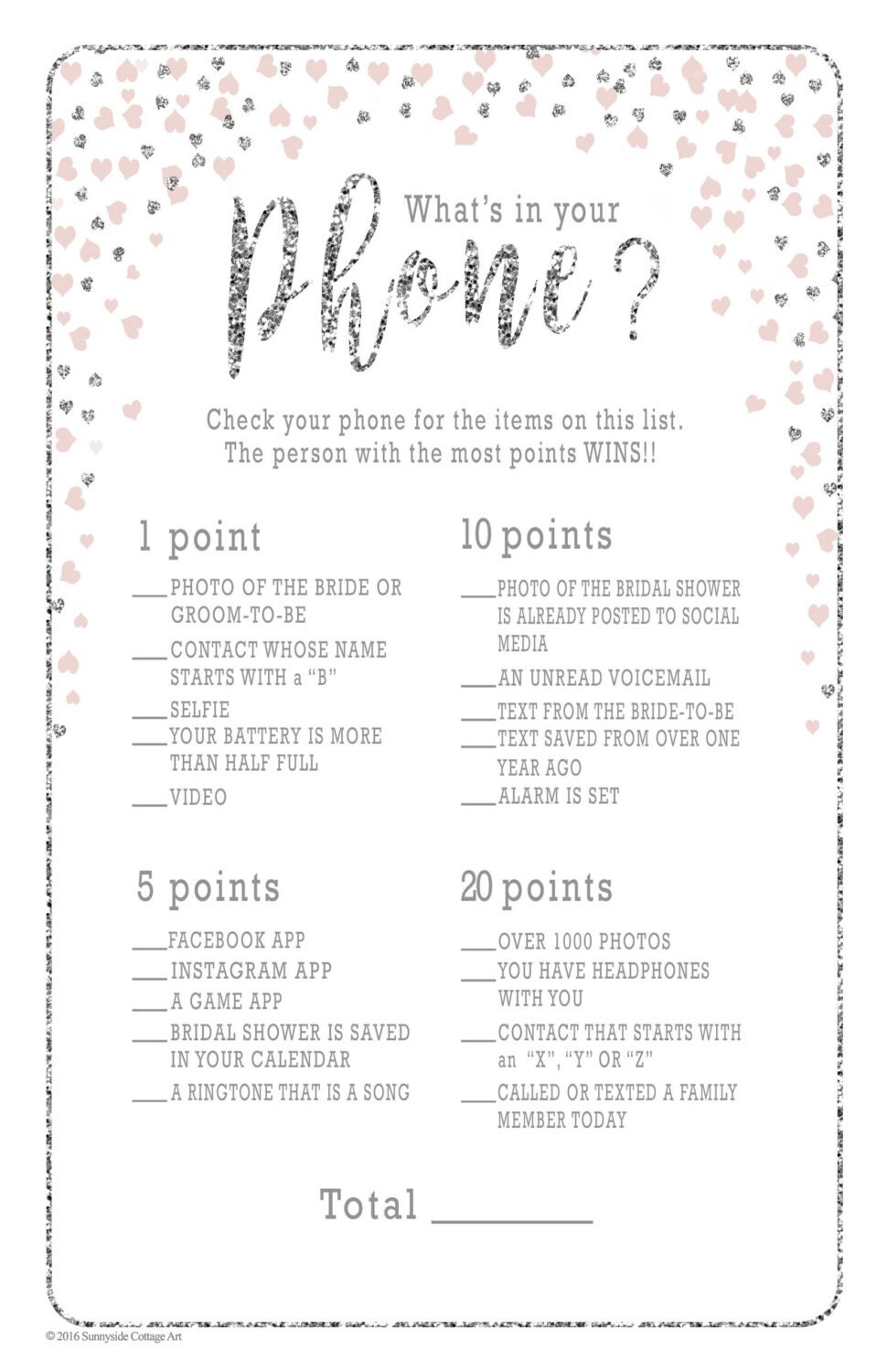 What's in Your Phone bridal shower game by SunnysideCottageArt