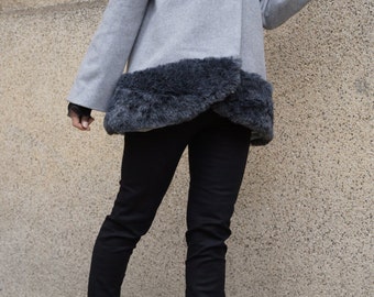 Wool Coat/ Lined Coat/ Winter Coat /Cashmere Wool Coat /Long Sleeve Trench Coat/ Extravagant Coat/Coat with Faux Fur by FloAtelier/F1534