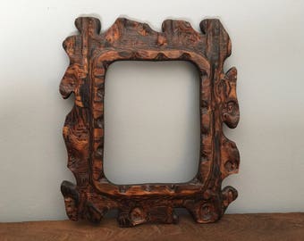 Wood Picture Frame Rustic Reclaimed Carved