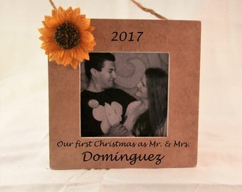 Personalized wedding ornament first christmas ornament married sunflower