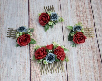 Red rose flower comb Bridal hair comb Wedding hair piece Bridal hair accessories Bridal hair piece Bridesmaid hair comb Flower girl comb