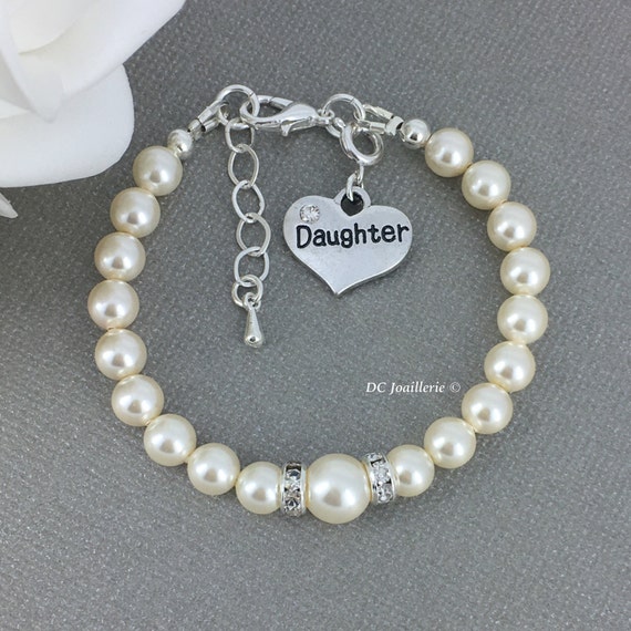 Daughter Charm Bracelet Swarovski Pearl Bracelet Swarovski