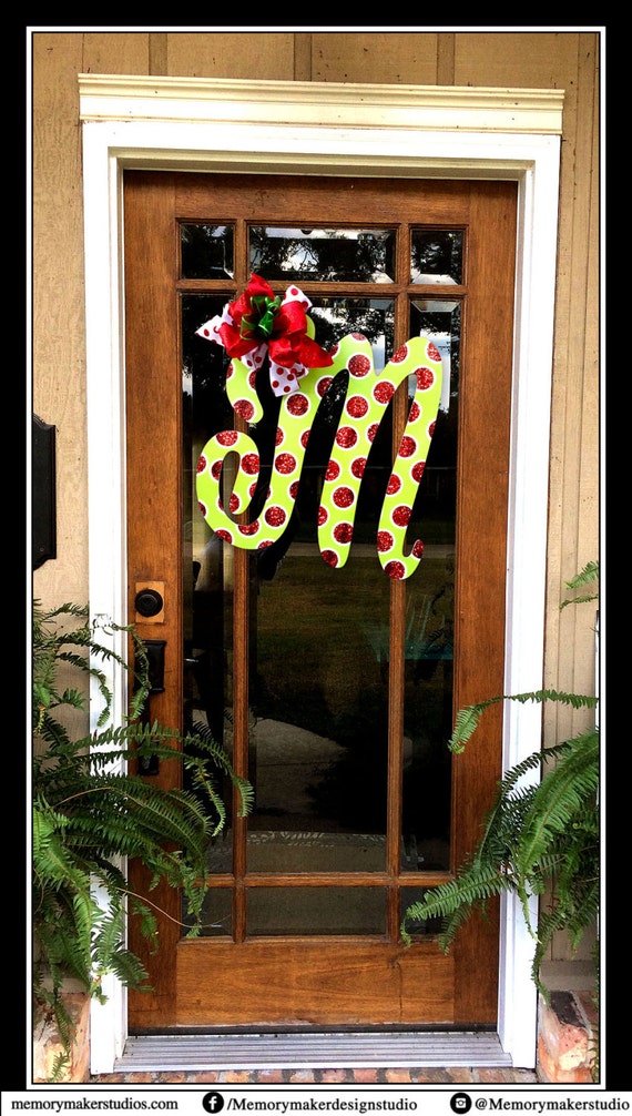 Christmas Initial Door Hanger Initial Door Wreath Door