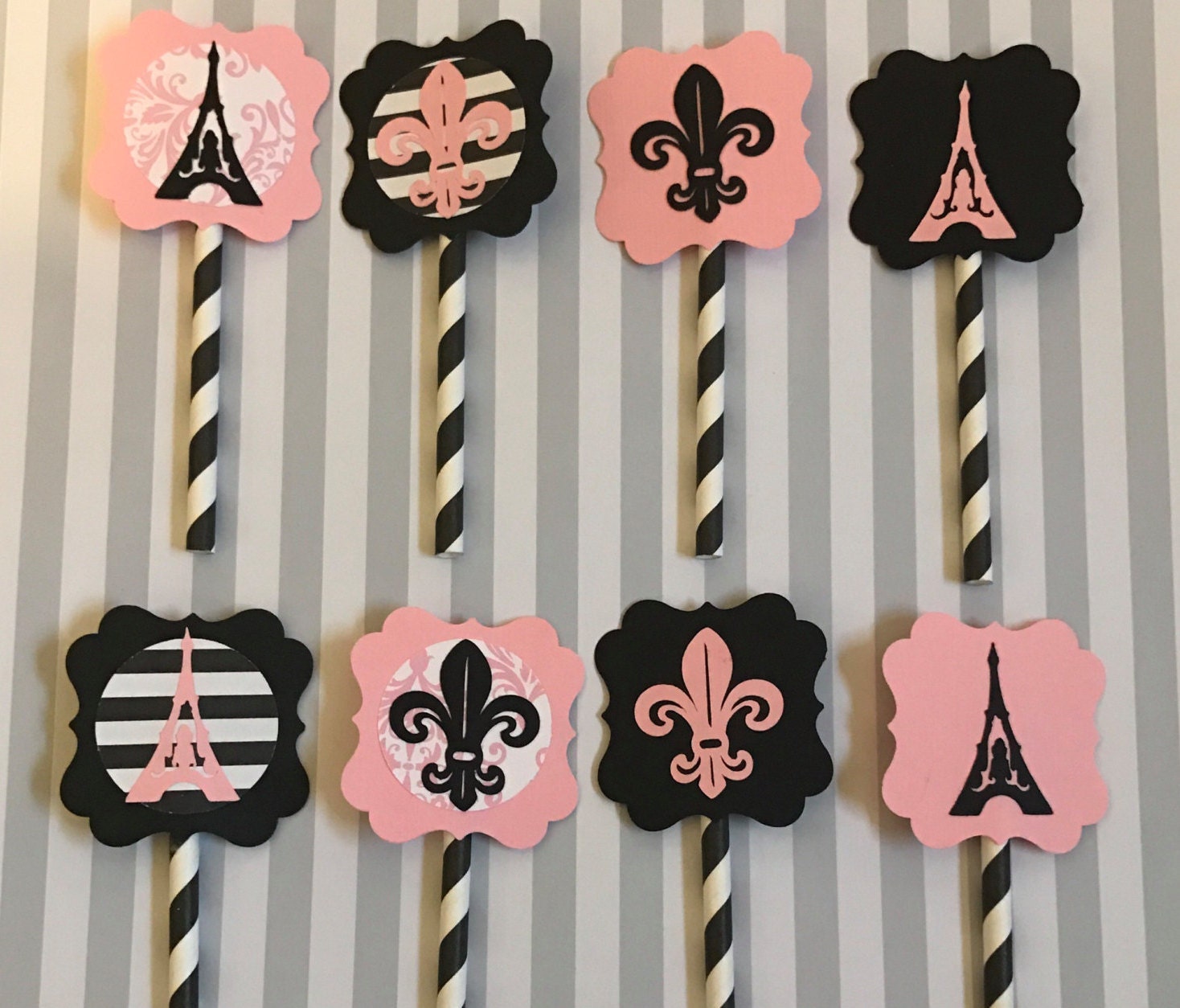 LAST ONE Paris Cupcake Toppers set of 8 Paris Theme
