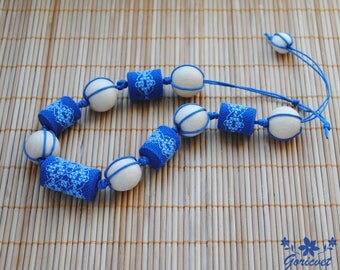 Gift ideas for her blue necklace beach jewelry wooden necklace boho jewelry gift for girlfriend Summer necklace embroidered jewelry her gift