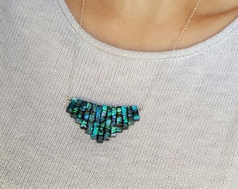 Paua Shell Bib Necklace | Sea Shell Necklace | Abalone Necklace | Paua Shell Jewelry | Paua Shell Necklace | Fan Necklace | Bib Necklace