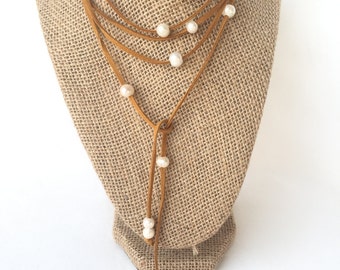 Pearl Wrap Choker - Pearl Wrap Necklace - Pearl Studded Wrap Necklace - Pearl Suede Necklace - Gifts Under 50 - Woman Gift Under 50 - Cindy