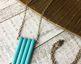 Turquoise Pendant Necklace // Long Necklace // Gift for Her // Boho Jewelry // Modern Necklace // Natural Stone Necklace // Handmade