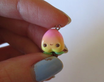 Kawaii Peach Charm - Polymer Clay Cute Fruit Miniature - Tiny Charms - Kawaii Food Charm - Peach Emoji Charm - Necklace or Bracelet Charm