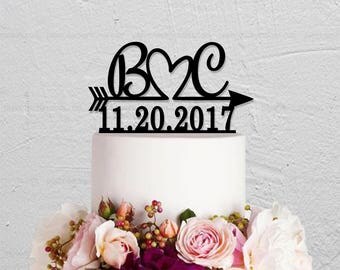 Wedding Cake Topper,Initials Cake Topper,Arrow Cake Topper,Date Cake Topper,Personalized Cake Topper,Rustic Cake Topper,Name Cake Topper