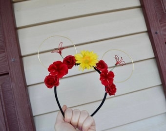 Beauty and the Beast Ears, Princess Belle Mickey Ears, Beast Mickey Ears, Floral Mouse Ears, Wire Mickey Ears