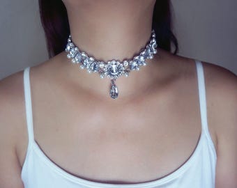 Cubic Zirconia Jewelry/ CZ Wedding Jewelry/ bridal necklace/ Bridal wedding jewelry/ Bridesmaid necklet / Dainty Choker/Drop choker