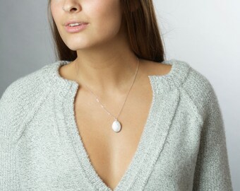 Small White Locket Necklace, Long Sterling Silver Necklace Chain, White Pendant Wedding Locket, Sterling Silver Necklace, Bridesmaid Jewelry