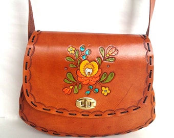 Hand Carved/Painted/ Tooled Leather Purse