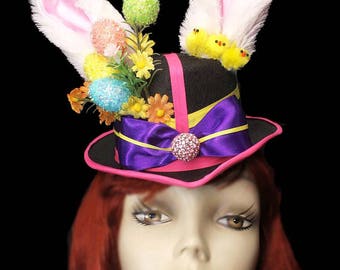 Easter Bunny Rabbit Fascinator Top Hat Alice Mad Tea Party Mini Victorian Steampunk