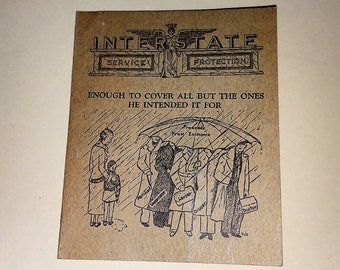 Vintage advertising Interstate Insurance brochure containing Mercurochrome and Aspirin