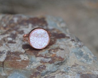White drusy ring, white druzy ring rose gold druzy ring rose gold jewelry, white druzy jewelry