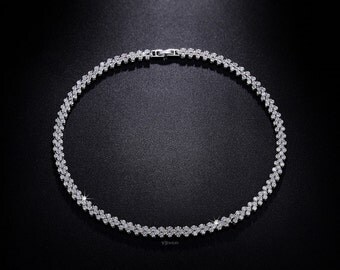 Cubic Zirconia Wedding Necklace - Tennis Necklace - Choker Necklace - Crystal Necklace - Statement Necklace - Bridal Necklace - CZ - AN0029