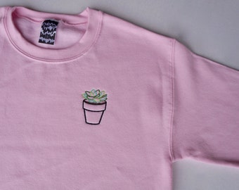 TINY SUCCULENT PLANT Embroidered Crewneck Sweatshirt