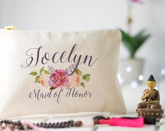 Bridesmaid Makeup Bag, Gift for Maid of Honor, Make Up Bag, Bridesmaids Gifts, Monogram Cosmetic Bag, Floral Makeup Bag, Bridal Party Gifts