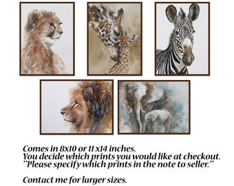 nursery art print Safari Nursery PRINT SET modern minimalist watercolor painting african boy girl zebra giraffe cheetah lion elephant