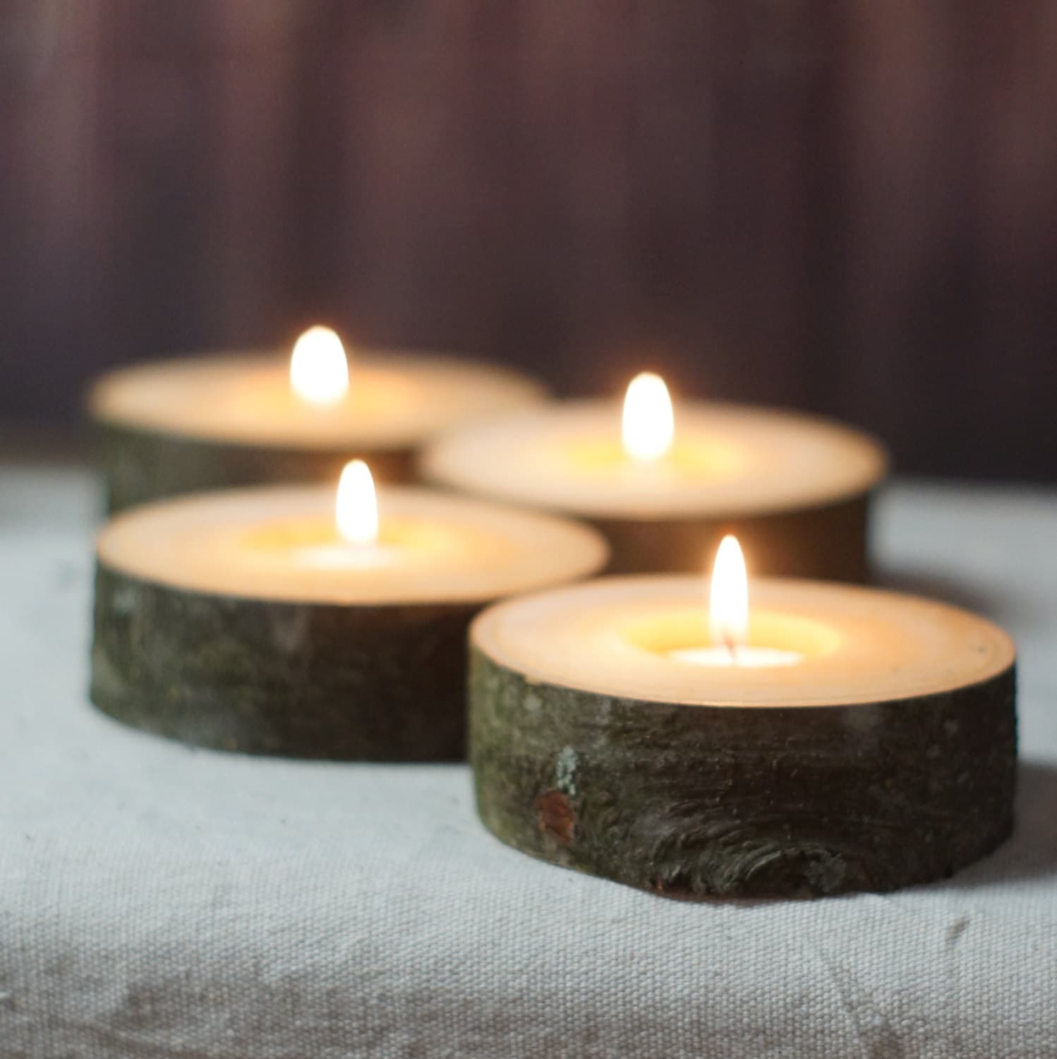 Log Slice Candle Holders Set of 4 Rustic Home Decor