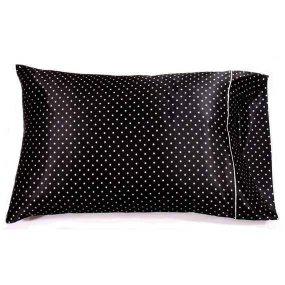 Black With White Polka Dots Satin Pillowcase. Keep Vital