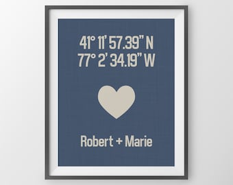 Housewarming Gift For Couple, Anniversary print, Custom Latitude Longitude Print, Couples Gift, Custom Housewarming Decor, Modern Wall Decor