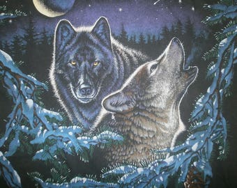 crunchy jams VTG WOLF T Shirt howling wolves amongst the moon and pines