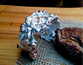 Molten Silver Copper Cuff Bracelet. Irregular 20 mm Wide.