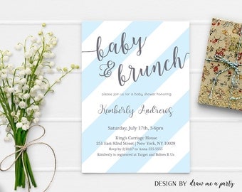Brunch Baby Shower Invitation , Blue and Grey Baby Shower Invitation , Baby Brunch Invitation , Boy Baby Shower , Printable