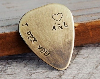 Custom engraved guitar pick, guitar pick, couples initials, I pick you, custom guitar pick, boyfriend, husband, personalized guitar pick