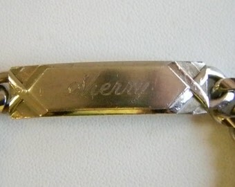 USA Speidel Silver Tone Chunky Chain ID Name Bracelet - Sherry