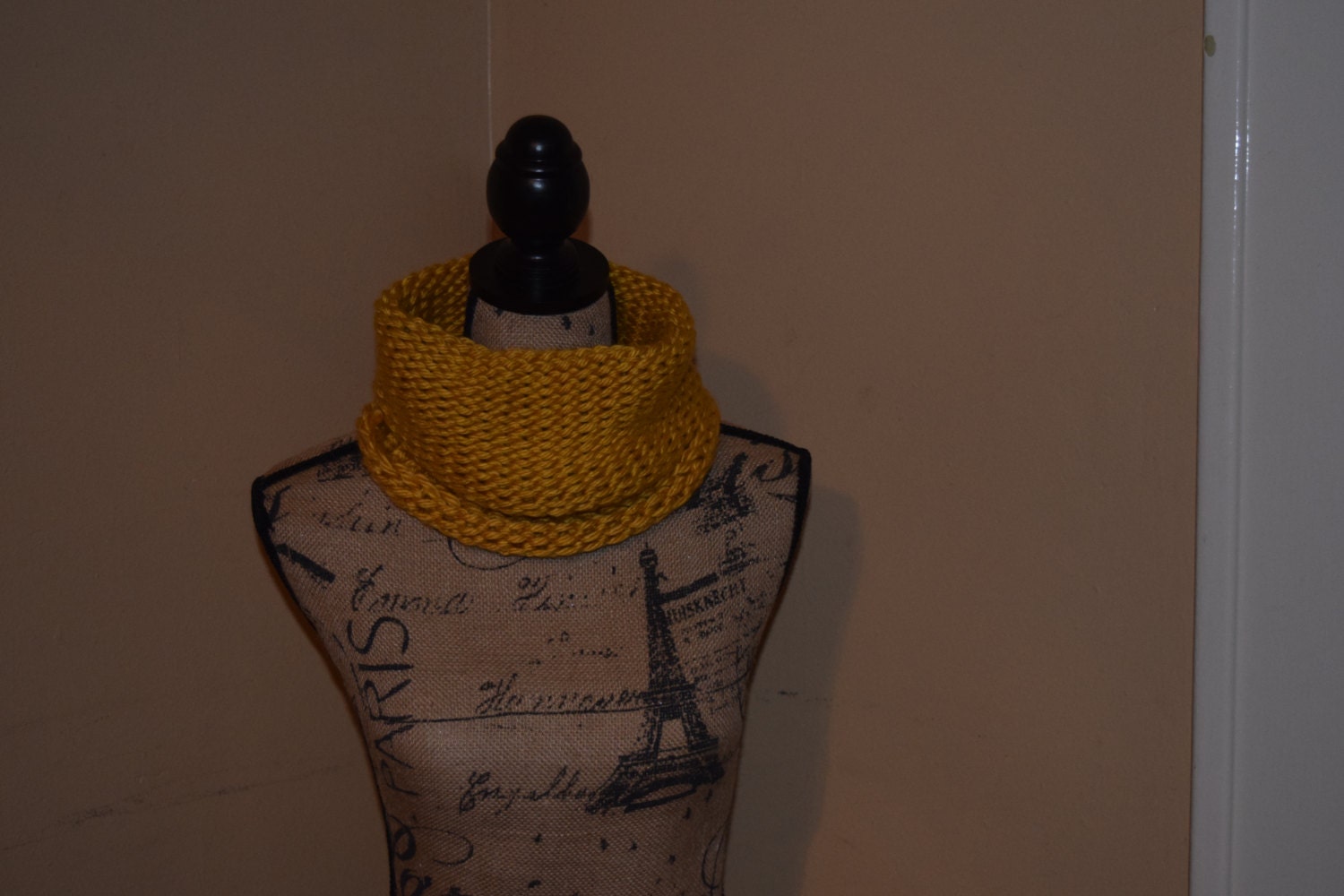 Loom Knit Gold Cowl Handmade Neck Warmer Scarf Warm