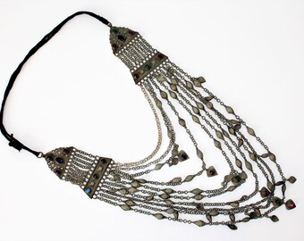 Vintage Tribal Necklace from Afghanistan, Kandahar Necklace with Colorful Glassjewels, Ethnic Tribal Collier, Tribaljewelry, Nomad Jewelry