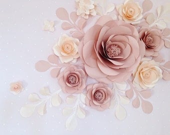 Paper Flower Collage over crib - Nursery Wall Paper Flower set - Chic Boho Nursery Paper Flowers (code:108)