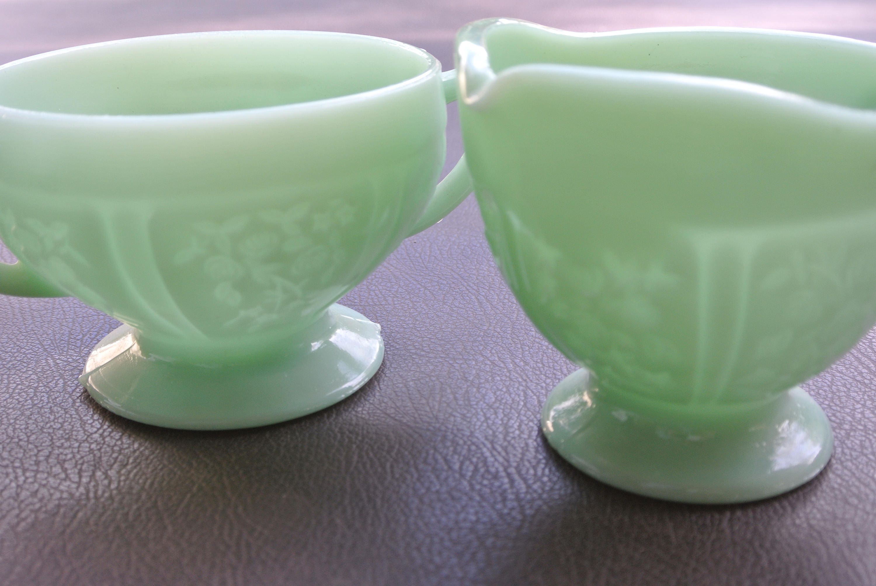 Jadeite Green Sugar Bowl Jadeite Green Creamer Floral