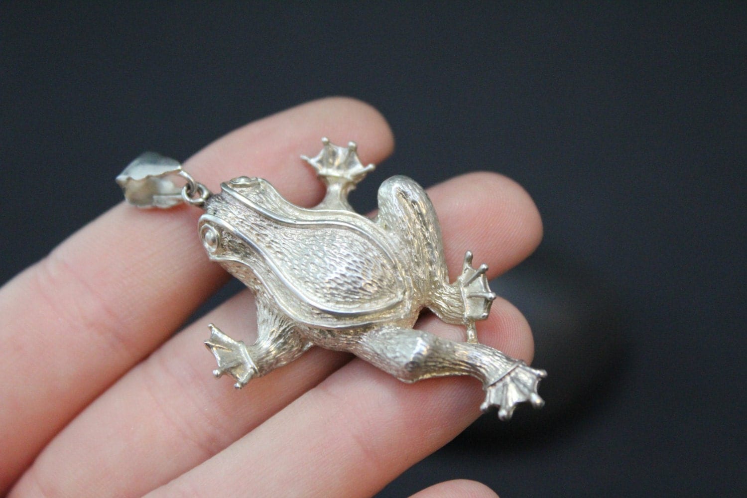 Large Sterling Frog Pendant, Sterling Silver Frog, Frog Jewelry, Silver