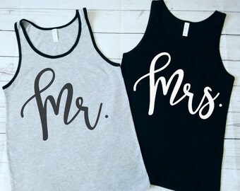 mr and mrs. mr and mrs shirts. bride groom shirts. bride and groom shirts. hubby wifey shirts. Mr and Mrs tank tops. Couples shirts.